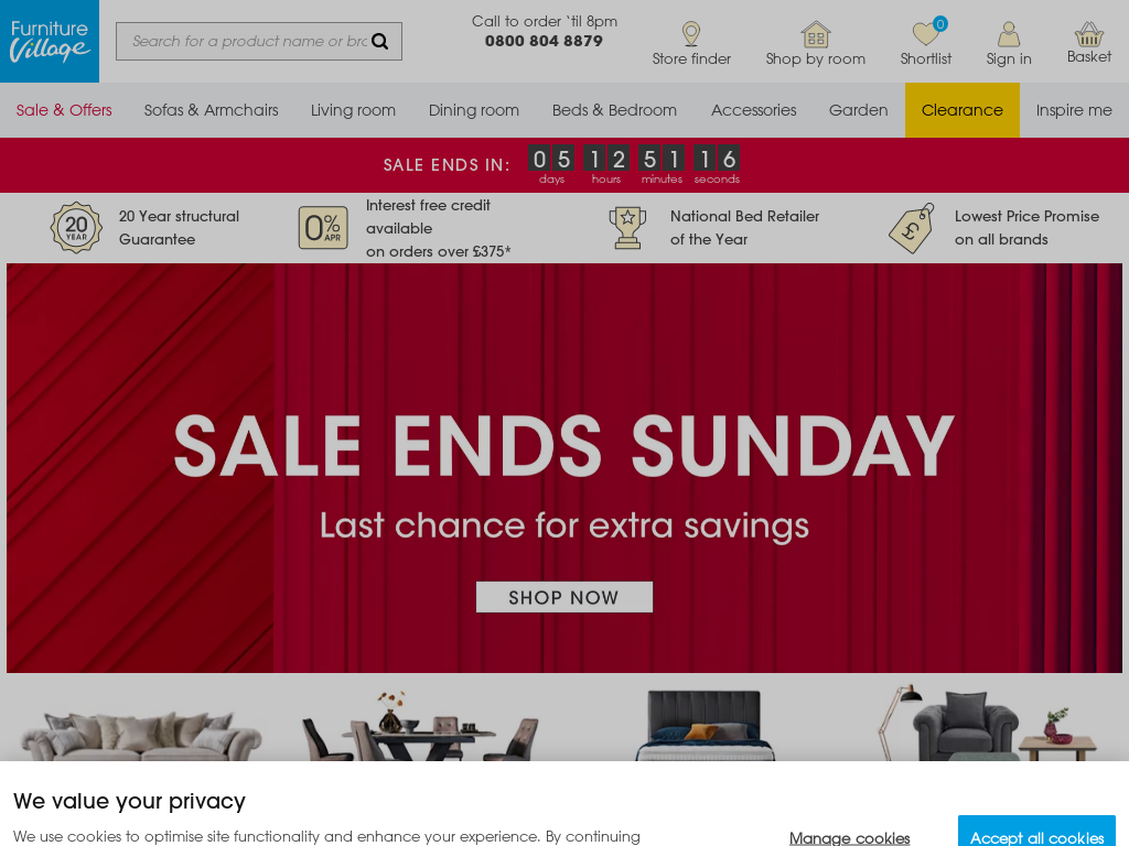 Furniture Village Website Screenshot