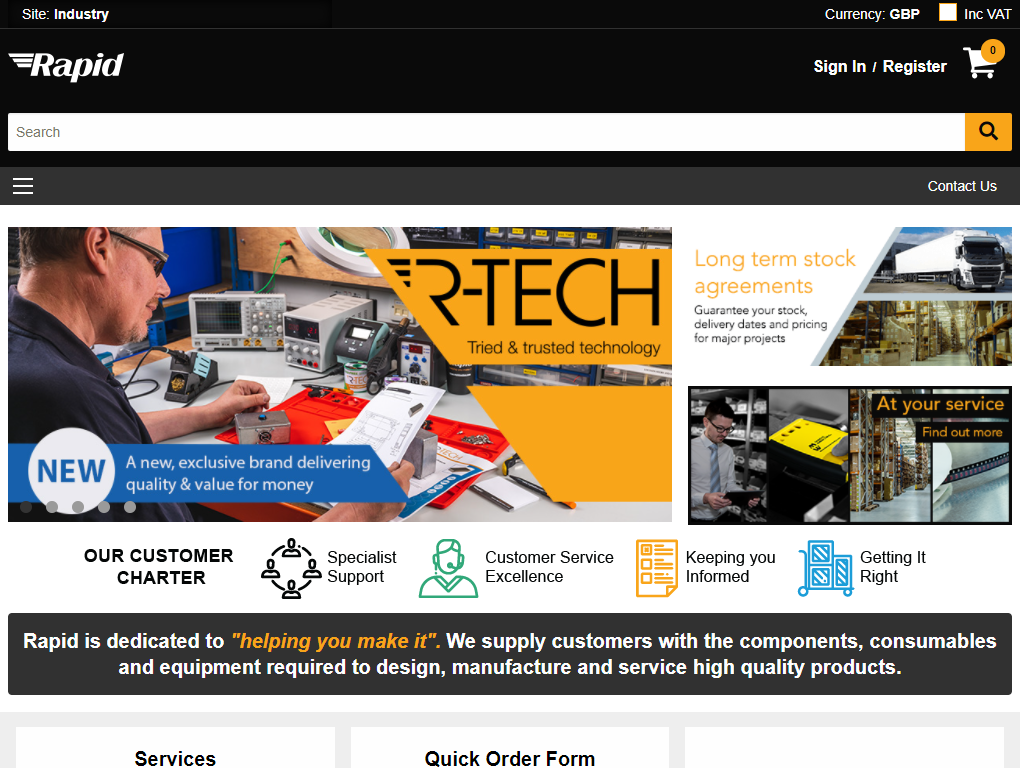 Rapid Online - Rapid Electronics Ltd. Website Screenshot