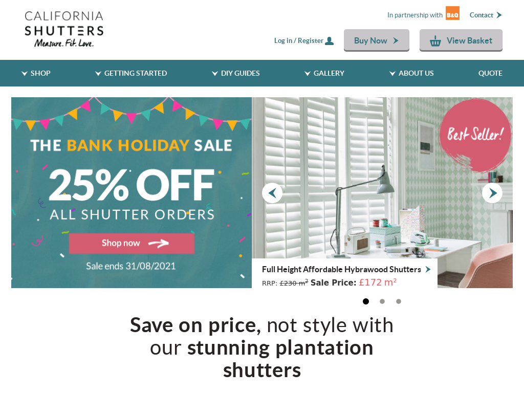 B & Q Shutters Website Screenshot