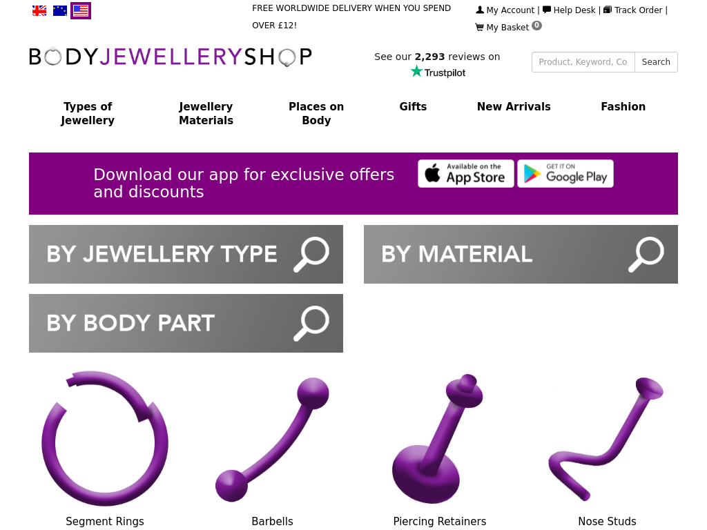 Body Jewellery Shop Website Screenshot